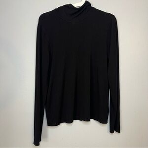 Eileen Fisher M Long Sleeve Pullover Shirt High Neck Black Minimalist Preppy